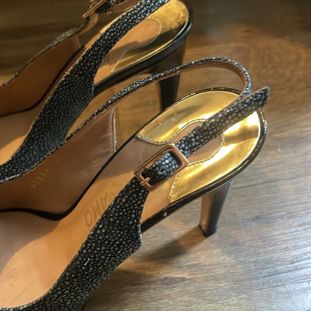 Salvatore Ferragamo Black Peep-Toe Slingback Heels (Authentic) - Picture 9 of 9